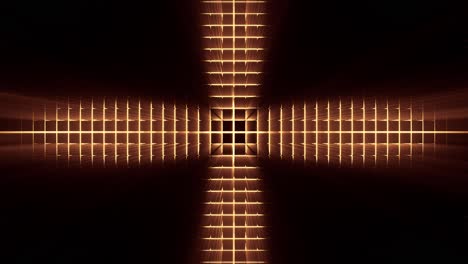 Pulsating-gold-waves-forming-cross-as-moving-up,-3d-cgi-rendered-graphic-animation