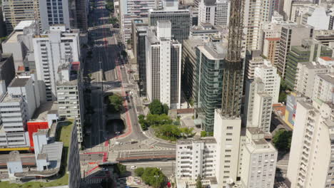 Aerial-view-of-Paulista-avenue-empty-during-Covid-Quarantine-,-Sao-Paulo,-Brazil