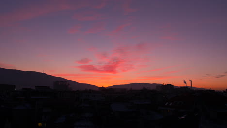 Purple-sunset-over-Sofia,-Bulgaria