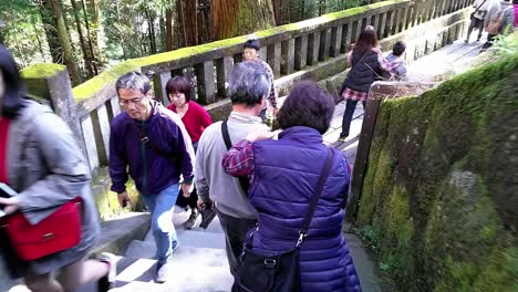 Walking-down-the-stairs-of-a-japanese-temple-area-in-Nikko