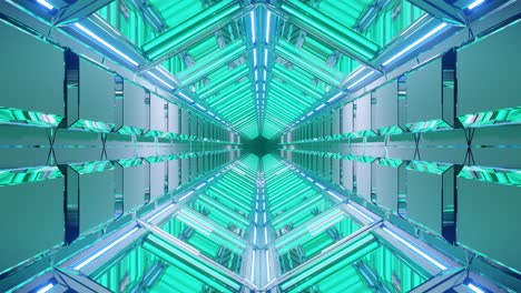 Motion-graphics-sci-fi:-fast-oscillating-teal-and-light-green-large-separate-block-pieces-rotate-and-spin-in-opposite-directions
