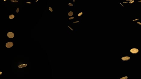 Glowing-gold-coins-falling-on-a-black-background-from-the-top-of-the-frame-towards-the-camera-view
