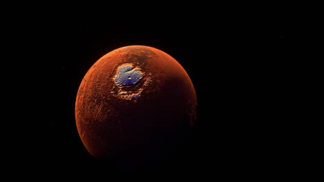 Sun-orbit-from-behind-futuristic-red-Mars-barren-textured-planet-in-outer-space