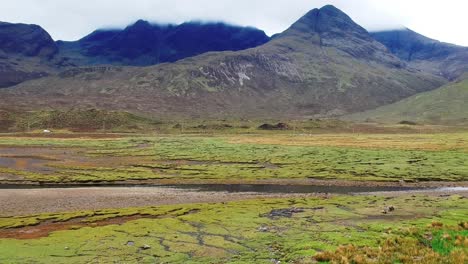 Tilt-up-drone-shot-of-scottish-highland-landscape
