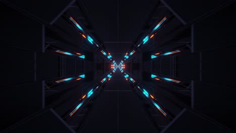 Animation-of-highly-immersive-dark-space-with-blue-and-orange-light-rays-representing-futuristic-sci-fi-movie