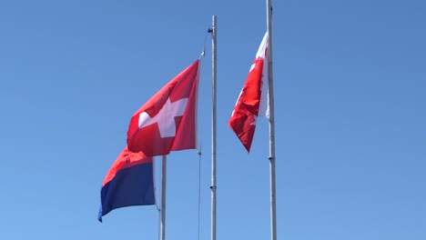 Orgullosas-Banderas-Locales-De-Ticino-Valais-Con-La-Suiza-Internacional-Ondeando