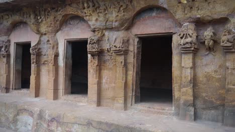 Gimbal-shot-of-temple-carvings-and-doorways-in-Sri-Lanka