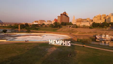 MEMPHIS-Sign-at-Mud-Island-River-Park-in-Memphis-Tennessee-at-Sunset