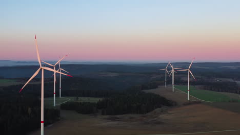 Wind-Turbines-Array-in-a-Countryside-Landscape,-Aerial-View