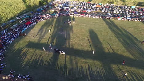 Aerial-View-of-Traditional-Horse-Dressage-Riding-Competition-Event-in-Santa-Fe-Province,-Argentina
