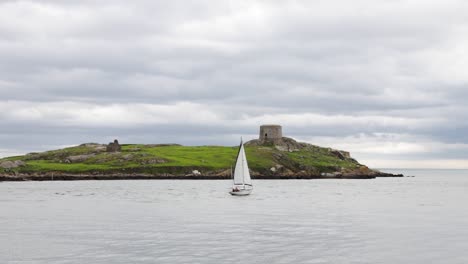 View-of-The-Dalkey-Island-as-a-yacht-sails-by-it