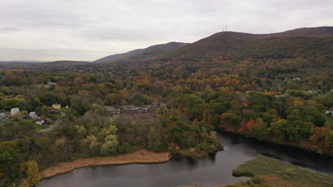 A-high-angle-drone-shot-of-the-colorful-fall-foliage-in-upstate-NY
