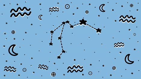 Hand-drawn-stop-motion-animation-of-Aquarius-zodiac-sign-symbol-and-constellation