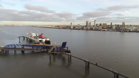 Stena-Line-logistics-ship-terminal-aerial-view-Birkenhead-Liverpool-harbour-city-landscape-rising-forward