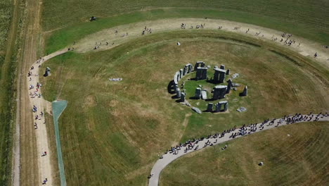 Aerial:-Stonehenge-ancient-stone-circle-landmark,-arc-shot