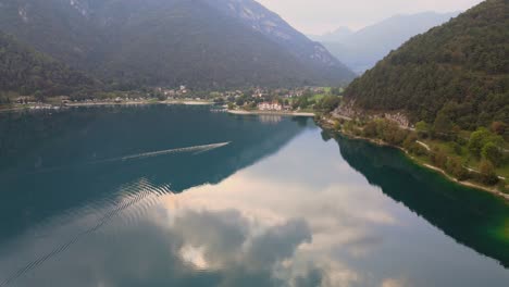 Aerial-view-of-Ledro-lake,-Trentino,-Val-di-Ledro-in-North-Italy