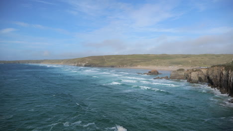 A-view-of-the-Cornish-coast-from-a-cliff-top-during-summer-time