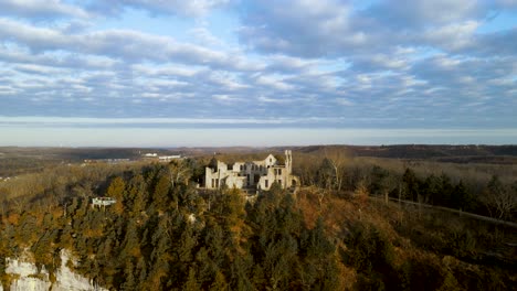 Missouri-Aerial-Footage-of-Castle-Ruins-in-Ha-Ha-Tonka-State-Park-Landscape