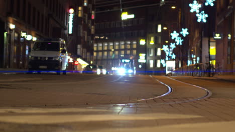 Moving-tram-on-the-streets-of-Helsinki,-Finland