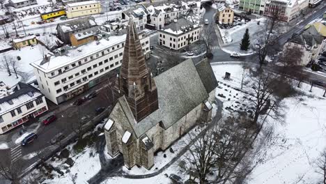 Circulation-aerial-shot-of-Voss-church-from-the-middle-age