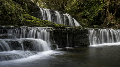 Time-lapse-of-forest-waterfall-in-rural-landscape-during-autumn-in-Ireland