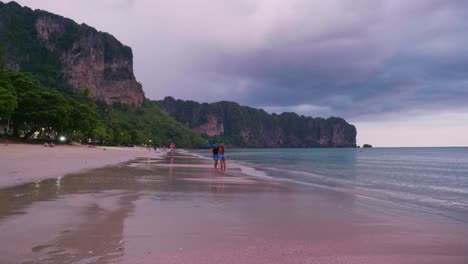 4K-Cinematic-landscape-footage-of-the-beautiful-beach-of-Ao-Nang-in-Krabi,-in-the-south-of-Thailand-during-a-beautiful-sunset