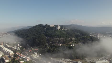 Aerial-approaching-Santa-Luzia-Sanctuary,-Viana-do-Castelo,-Norte-Region,-Portugal