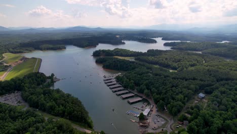 aerial-shot-of-lake-james-nc,-north-carolina,-reservoir,-dam-and-marina-near-morganton-nc,-north-carolina