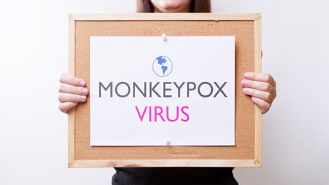 Woman-holding-a-sheet-of-paper-with-the-inscription-monkeypox-virus-close-up