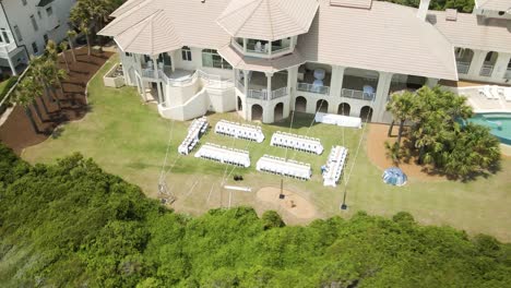 Aerial-above-wedding-venue-at-Beach-resort-Emerald-Isle