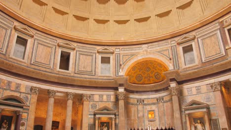Tilt-up-shot-of-travelers-and-tourists-visit-the-Pantheon-in-Rome,-Italy