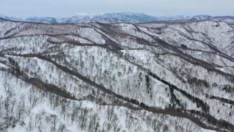 Picos-De-Montañas-De-Nieve-Blanca-En-Invierno-En-Nozawa-Onsen-Nagano-Japón,-Aéreo