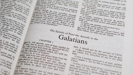 Close-Up-Shot-of-Bible-Page-Turning-to-the-book-of-Galatians