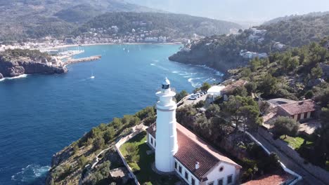 Aerial-shoots-over-beautiful-lighthouse-located-in-Mallorca