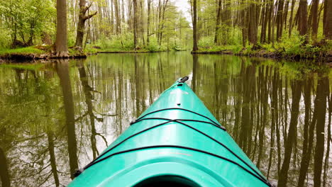 Personal-View-of-Green-Kayak-on-River-in-Beautiful-Nature-of-Spreewald