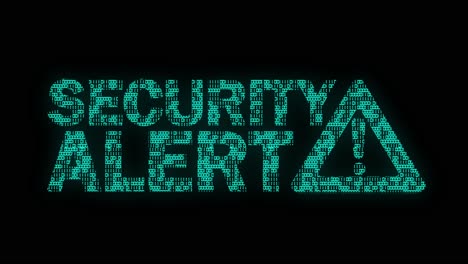Classic-animated-Security-Alert-message-with-Warning-Sign-with-animated-binary-code-texture-in-teal-color-scheme-on-a-black-background