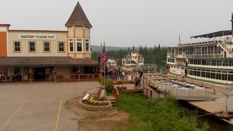 4K-Drone-Video-of-Riverboat-Discovery-on-Chena-River-in-Fairbanks,-AK-during-Summer-Day