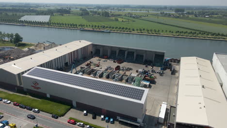 Aerial-of-recycling-plant-with-solar-panels-on-rooftop
