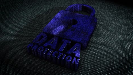 Stylish-and-hyper-realistic-3D-CGI-render-of-a-stylised-system-security-padlock-on-a-hitech-surface-overlaid-with-animated-binary-code-with-the-message-Data-Protection-in-metallic-blue