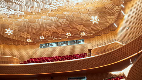 Pan-over-the-complex-sound-treatment-architecture-in-the-auditorium-of-the-Seine-Musicale-in-Paris,-France