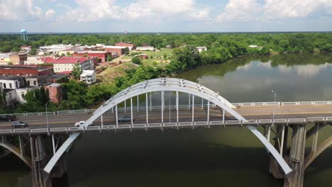 Edmund-Pettus-bridge-in-Selma,-Alabama-with-drone-video-moving-sideways-and-over