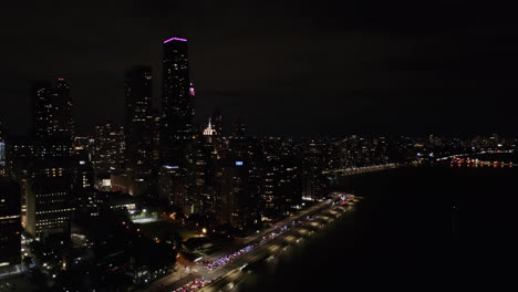 Fixed-Aerial-View-of-Lake-Shore-Drive-at-Night