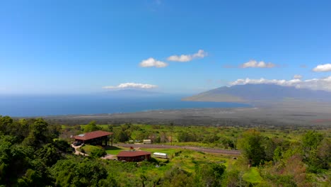 Beautiful-4k-drone-Maui-upcountry-near-Keokea-looking-towards-Maalaea-Bay