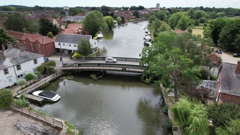 Old-cast-iron-road-bridge-Beccles-town-in-Suffolk-UK-drone-aerial-view