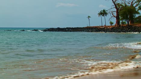 Wellen,-Die-Auf-Dem-Afrikanischen-Inselstaat-Sao-Tome-Und-Principe-An-Land-Gespült-Werden,-Mit-Einem-Affenbrotbaum-Am-Ufer