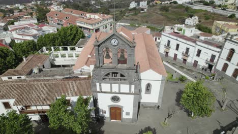 Topdown-view-of-San-Roque-church-in-Firgas-town,-Gran-Canaria,-Spain