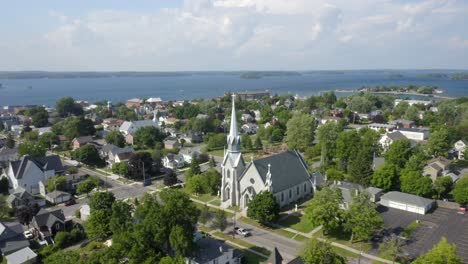 Clayton,-NY-Aerial-Shot-Of-Church-On-St-Lawrence-River