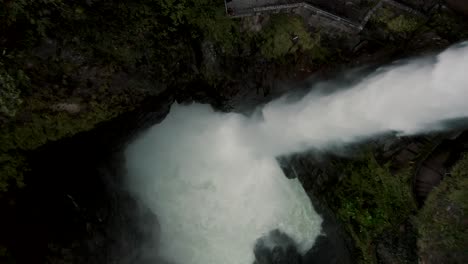 Pailon-del-Diablo-Waterfall-Or-Devil's-Cauldron-In-BaÃ±os-de-Agua-Santa,-Ecuador---drone-shot