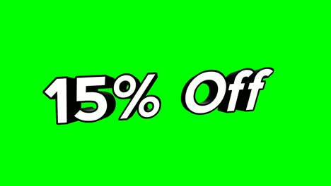 Animation-cartoon-15%-OFF-text-Flat-Style-Pop-up-Promotional-Animation-green-screen-background-4K