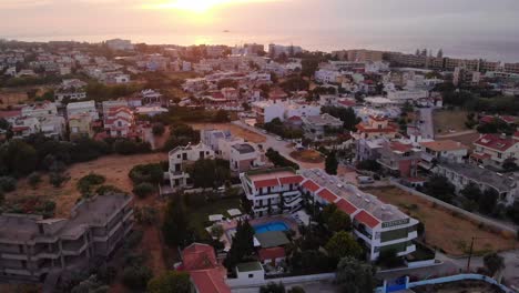 Aerial-View-Of-Ialysos-Town-At-Sunset-In-Rhodes,-Greece